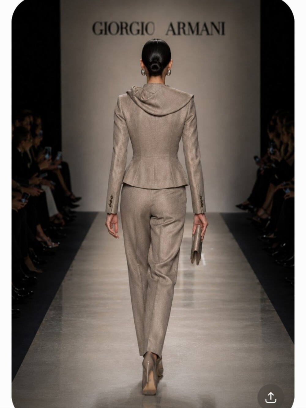 SALE! GIORGIO ARMANI 46 12 PEPLUM TAN SILK WAFFLE COUTURE RUNWAY PANTS SUIT - Picture 2 of 14